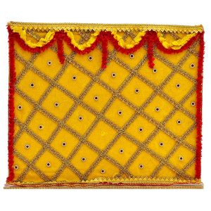 Decorative Red Pooja Backdrop (Yellow with Red & Gold Accents)